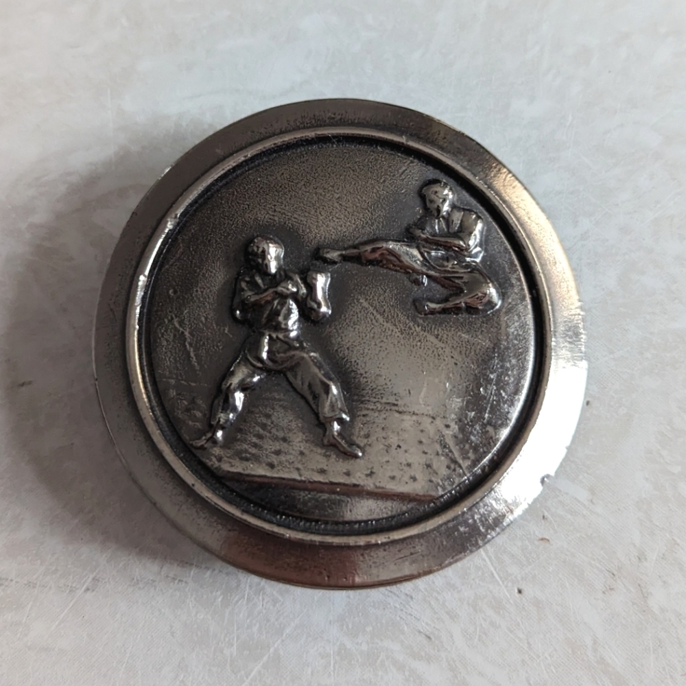 Vintage 1970s Martial Arts Karate Belt Buckle by Great American Buckle Co.